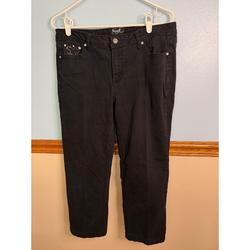 Earl Jean Black Straight Leg Rhinestone Embellished Pants Size 14